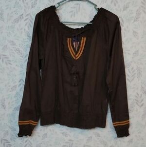 Miley Cyrus Boho Embroidered Off the Shoulder Top Blouse Size L